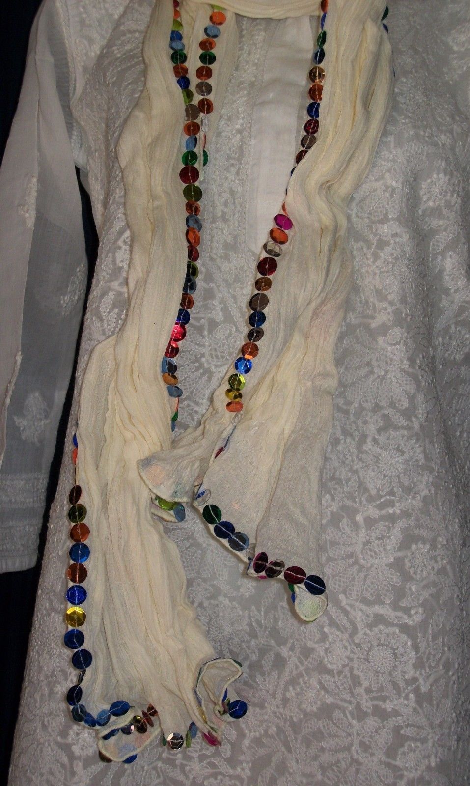 Scarf 1617 Unbleached Cotton Off White Crinkled Dupatta Chunni Shawl Shieno Scarf 1617 Unbleached Cotton Off White Crinkled Dupatta Chunni Shawl Shieno