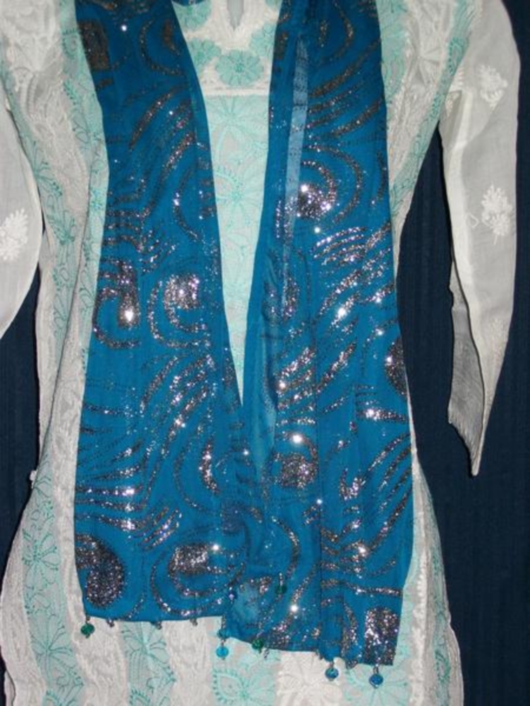 Teal Green Shimmer Georgette Dupatta Chunni Stole