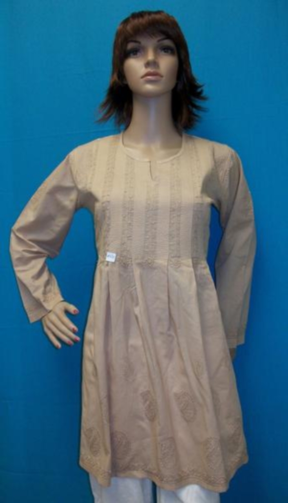 Beige Cotton Kurti Tunic for Ladies (M)