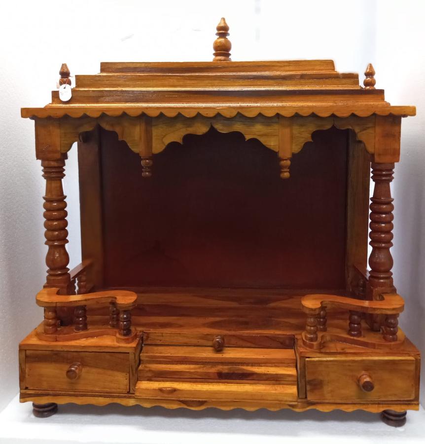 Teak Wooden Open Style W/Steps Pooja Temple - 27" Wide