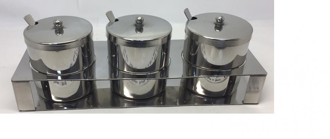 Stylish Super Shyne Stainless Steel Pickle Stand Tableware w/ 3 Bowls