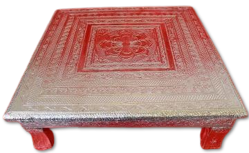Silver Carved Aluminum Bajot / Indian Table (Chowki) - 12" to 24" Silver Carved Aluminum Bajot / Indian Table (Chowki) - 12" to 24"