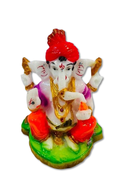 Beautiful n Colorful Fiber Small Ganesh Statue - 4.25" # 18