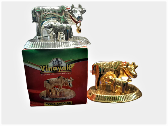 4" Golden Metal Kamdhenu Cow and calf