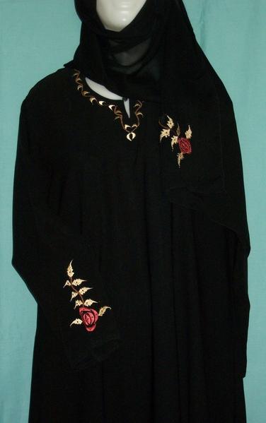 Black 1943 Abaya, Dubai Black Abaya Bourqa with Sheela Hijab