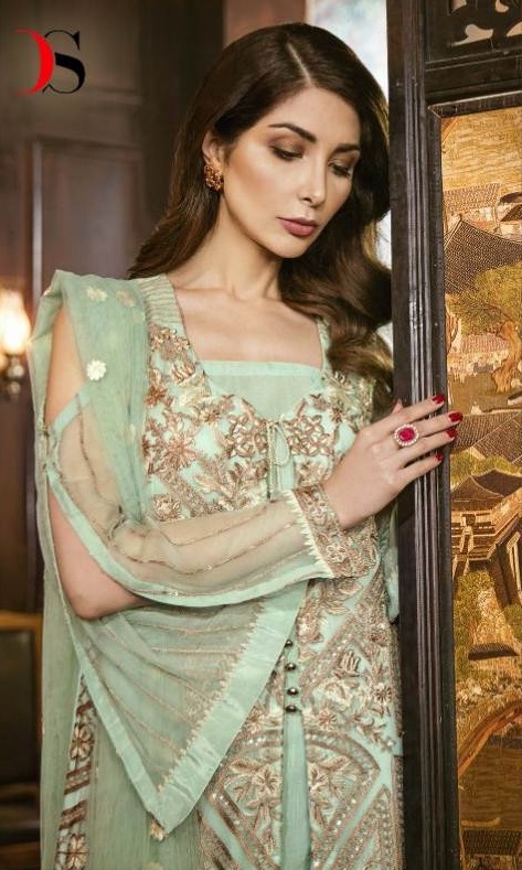 Stylish Pista Green Heavy Plazzo Anarkali Salwar Kameez Suit 1