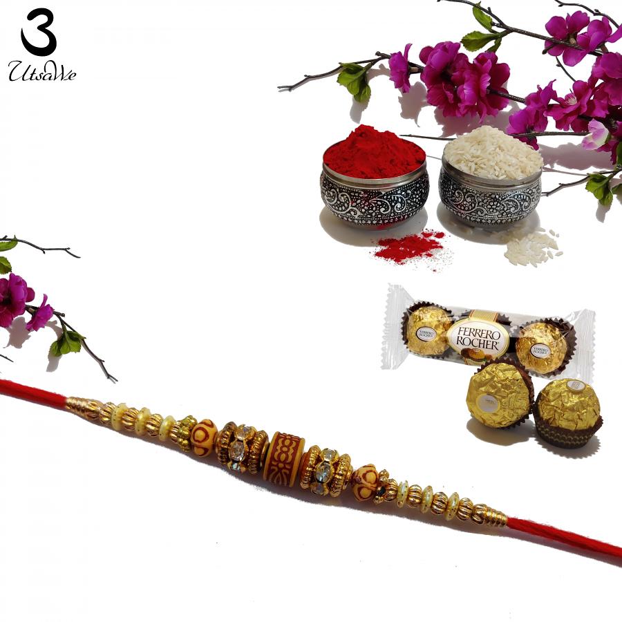 Traditional RAKHI Designed With Handcrafted Ornaments+ Roli & Chaval Traditional RAKHI Designed With Handcrafted Ornaments+ Roli & Chaval