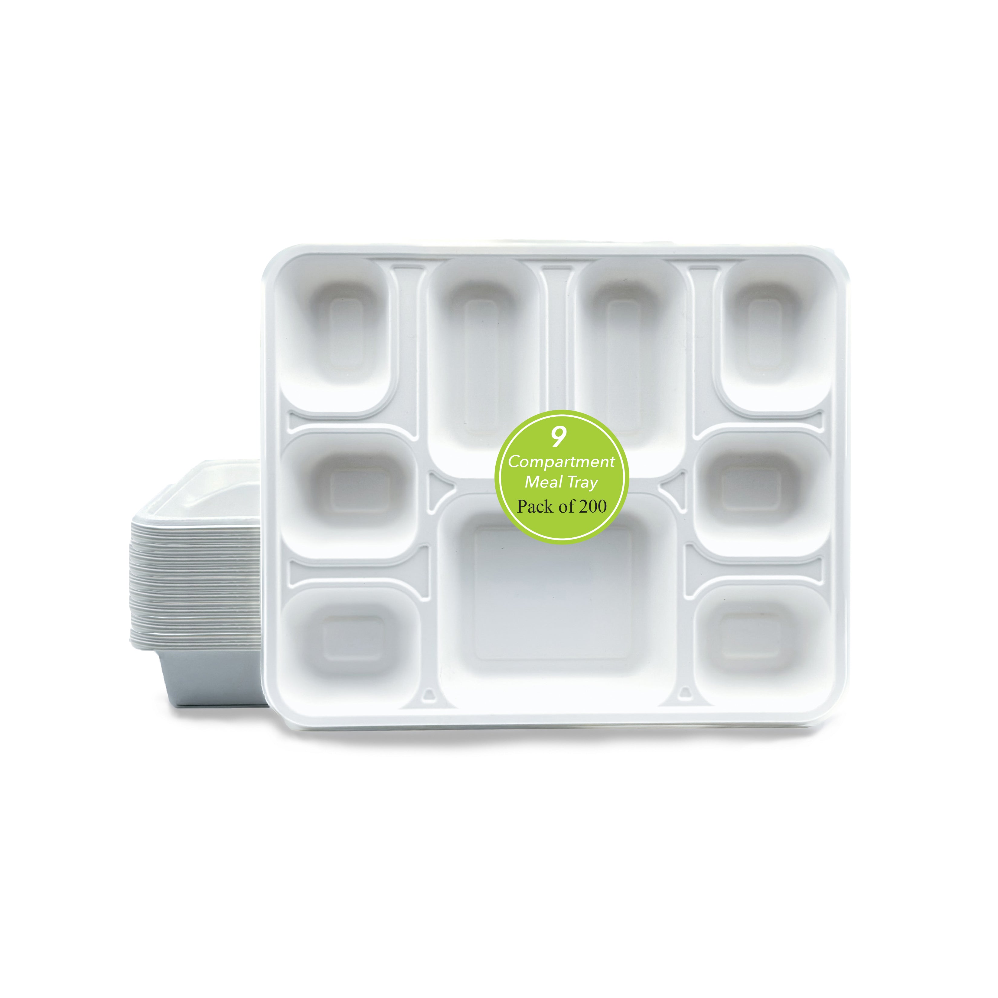 Three Leaf 9 Compartment Bagasse Biodegradable Rectangular Plate, 200 Pcs Three Leaf 9 Compartment Bagasse Biodegradable Rectangular Plate, 200 Pcs