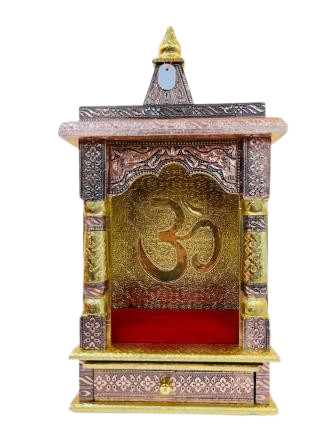 Traditional Aluminium Oxi. & Golden Plated Temple W/Om & Cushion (Open) 19"
