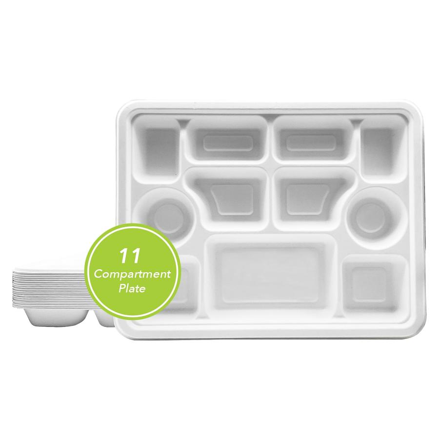 Three Leaf 11 Compartment Bagasse Rectangular Plate, 200 Ct. (8 Packs Of 25)