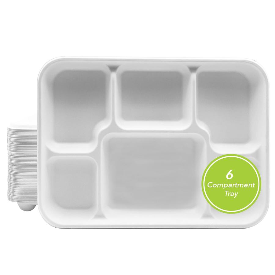 Three Leaf 6 Compartment Bagasse Meal Tray 400 Ct. (8 Packs Of 50)
