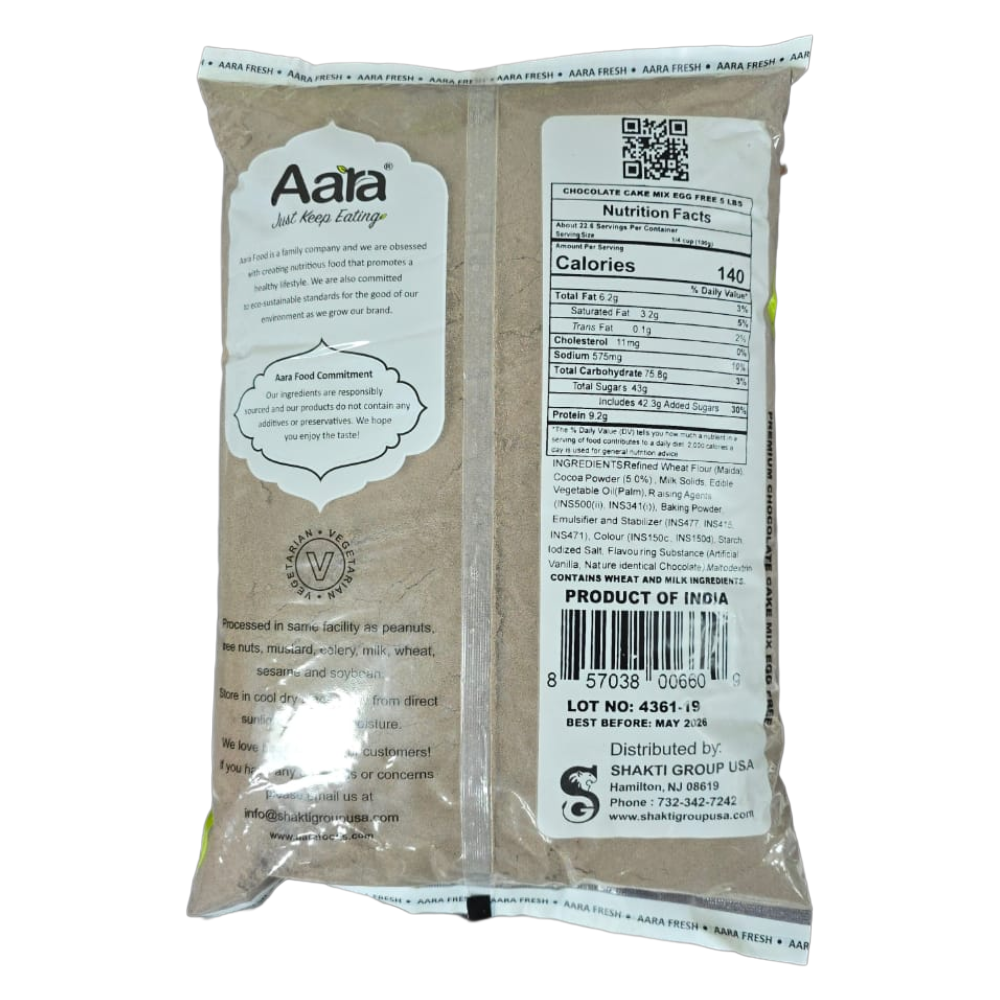 Aara Eggless Cake Mix - Chocolate Flavor - 5LB | Easy Bake | Vegetarian