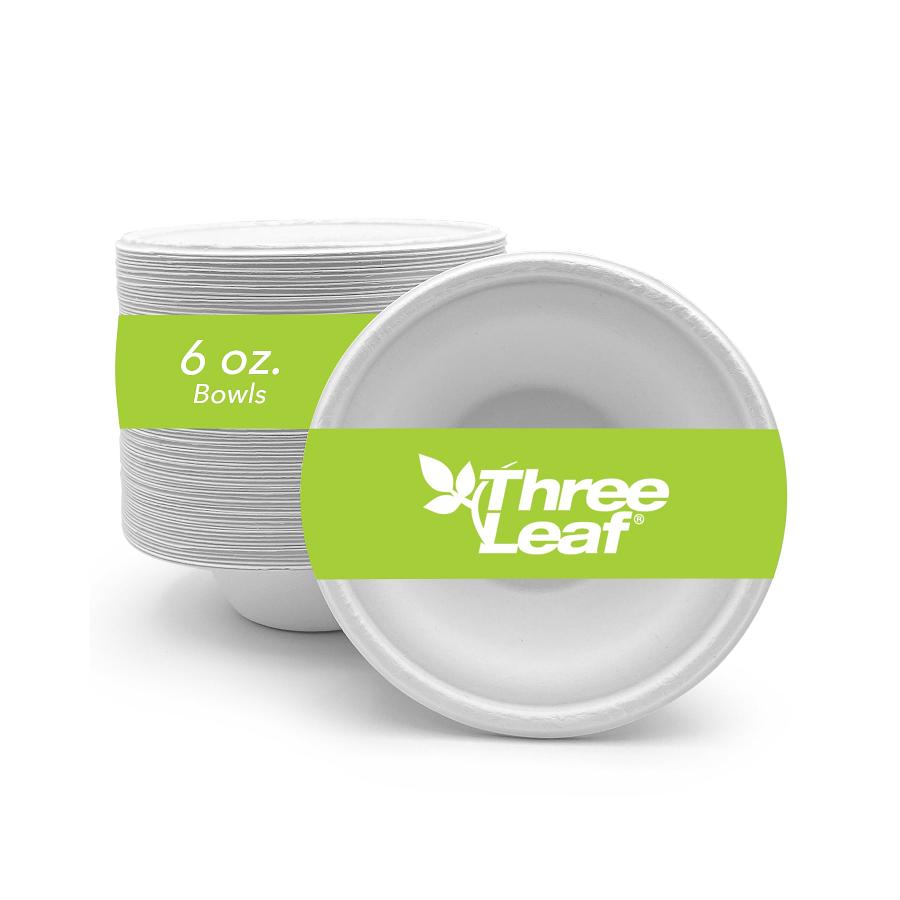 Three Leaf 6 Oz (180 Ml)  Bagasse Bowl, 1000 Ct. (20 Packs Of 50)