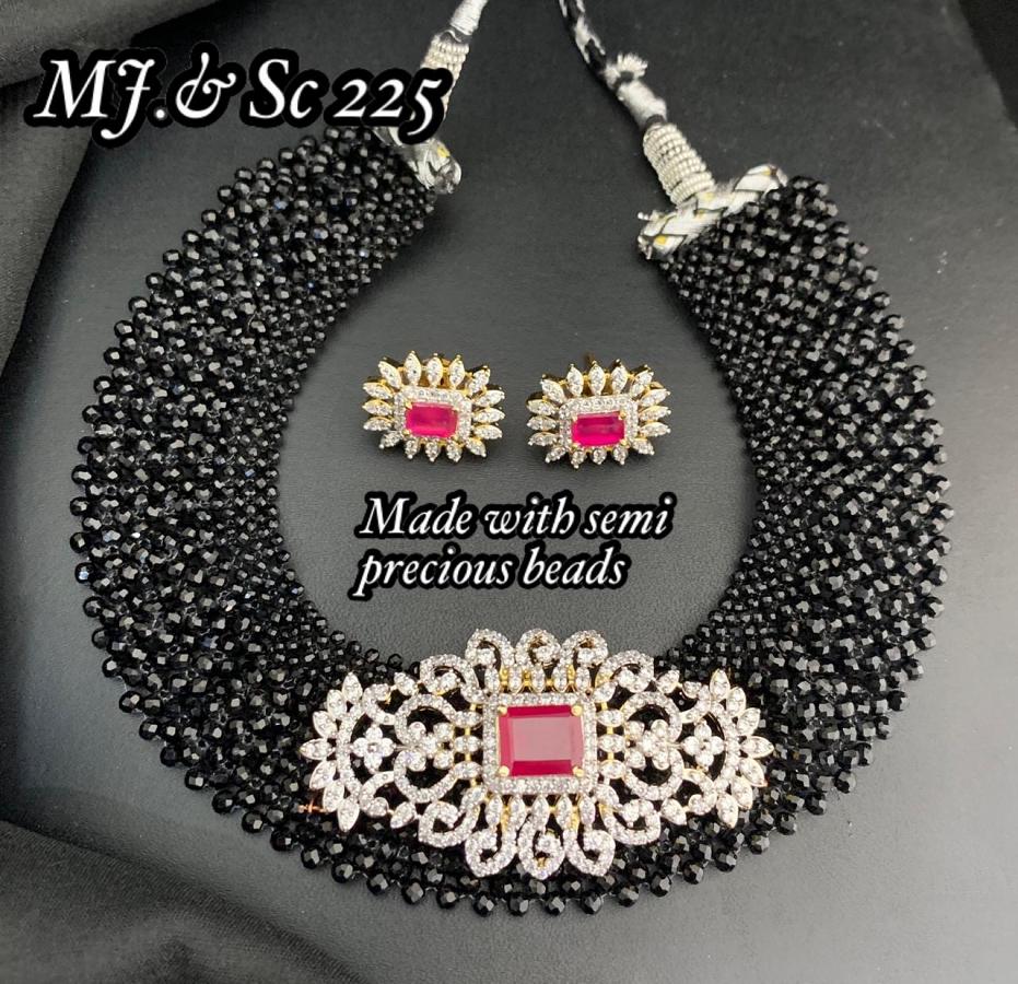 Trendy Semi precious Black Beads Weaved With AD Stone Pendant and Earrings!