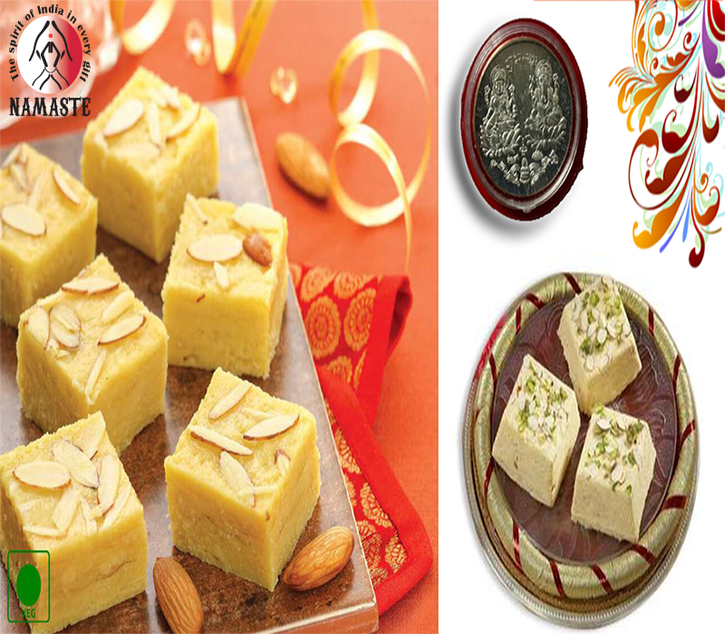 Diwali Gifts Hamper - indian sweet & Silver Finish Puja Coin Diwali Gifts Hamper - indian sweet & Silver Finish Puja Coin