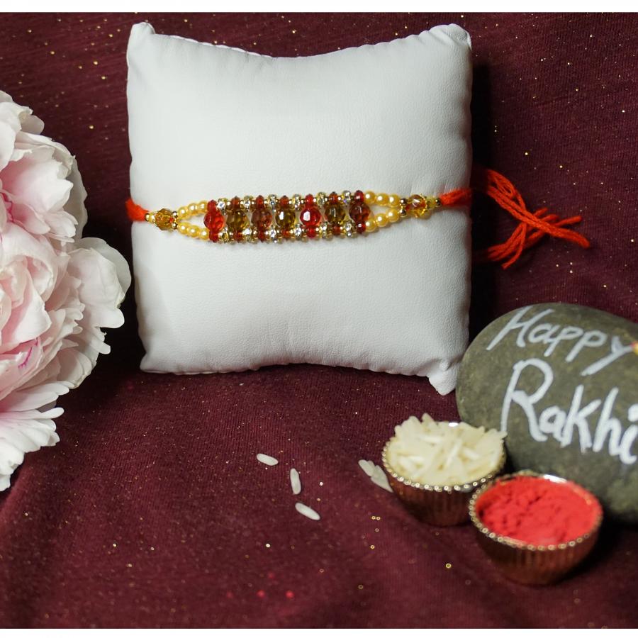 Traditional RAKHI for Brother Embellished w/ Stones & Beads + Roli & Chawal Traditional RAKHI for Brother Embellished w/ Stones & Beads + Roli & Chawal