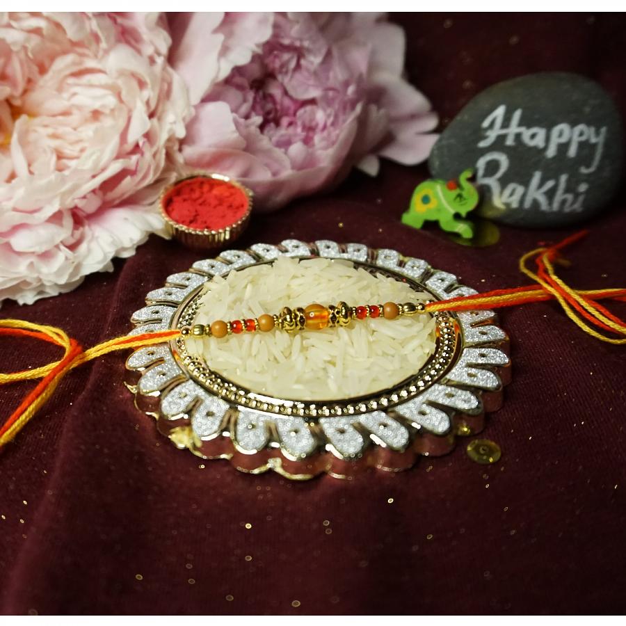 Simple Beads Rakhi For Your Brother With Roli + Chaval