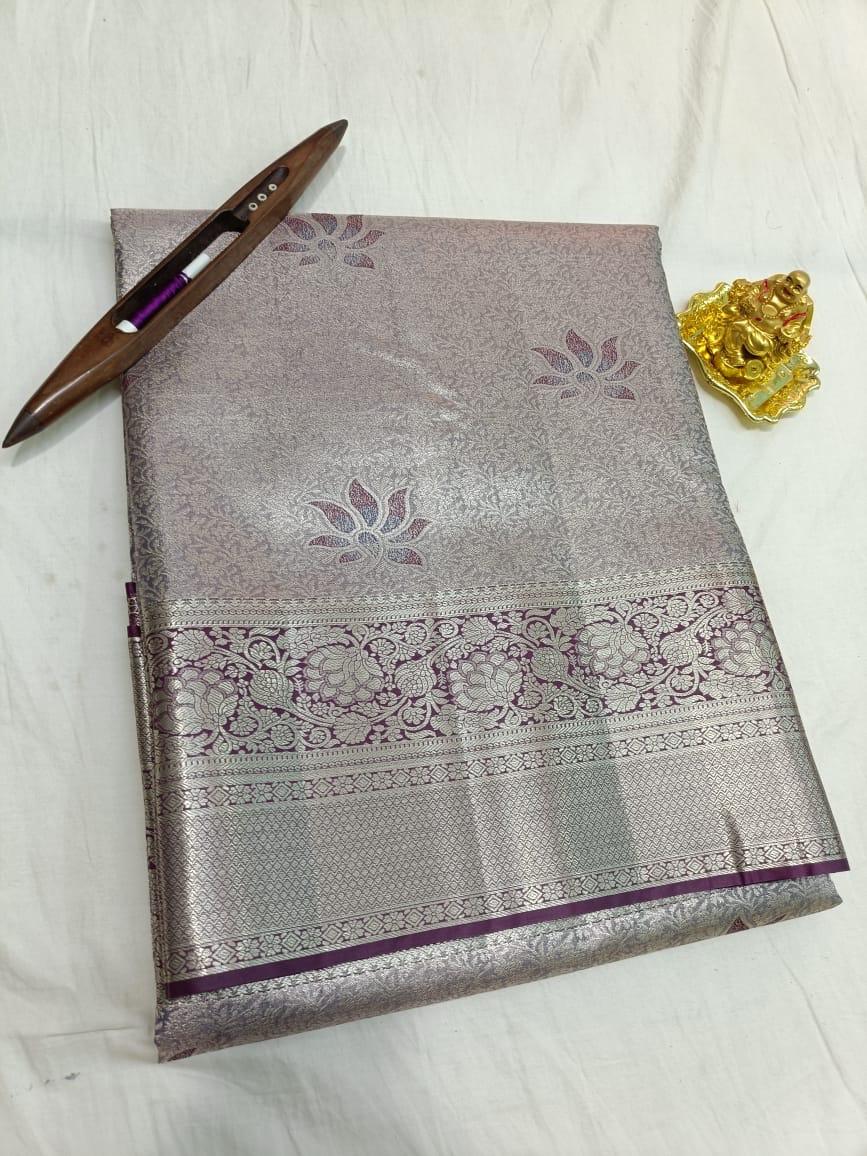 Dark Purple with Silver Zaree Border Pattu Saree