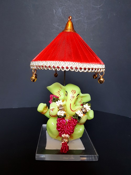 Acrylic Small Ganesh Statue w/ Umbrella 7" for Car, Mandir or as Gift Acrylic Small Ganesh Statue w/ Umbrella 7" for Car, Mandir or as Gift