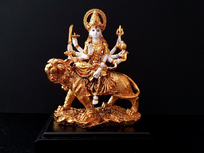 Beautiful Shining Golden white marble colored face Durga/Ambika Statue 8" Beautiful Shining Golden white marble colored face Durga/Ambika Statue 8"