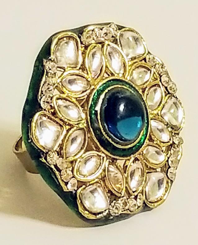 Kundan Polki Adjustable Cocktail Ring - Adjustable Size Kundan Polki Adjustable Cocktail Ring - Adjustable Size