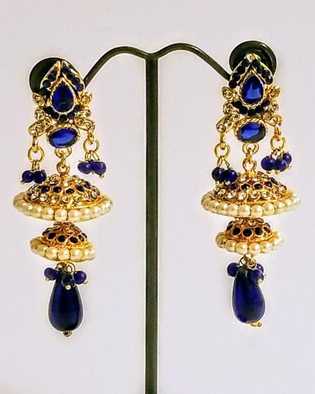 Blue Stone & Seed Pearls Long Double Jhumkas #30634 | Buy Online ...