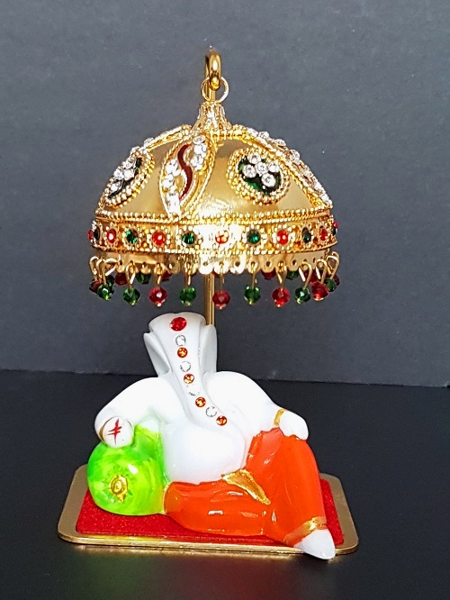 Relaxng Ganesh under Golden Chatra for Car Dashboard,Home Decor,Gift Relaxng Ganesh under Golden Chatra for Car Dashboard,Home Decor,Gift