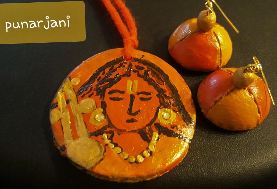 Hand made Terracotta Pendant w/ Thread Chain