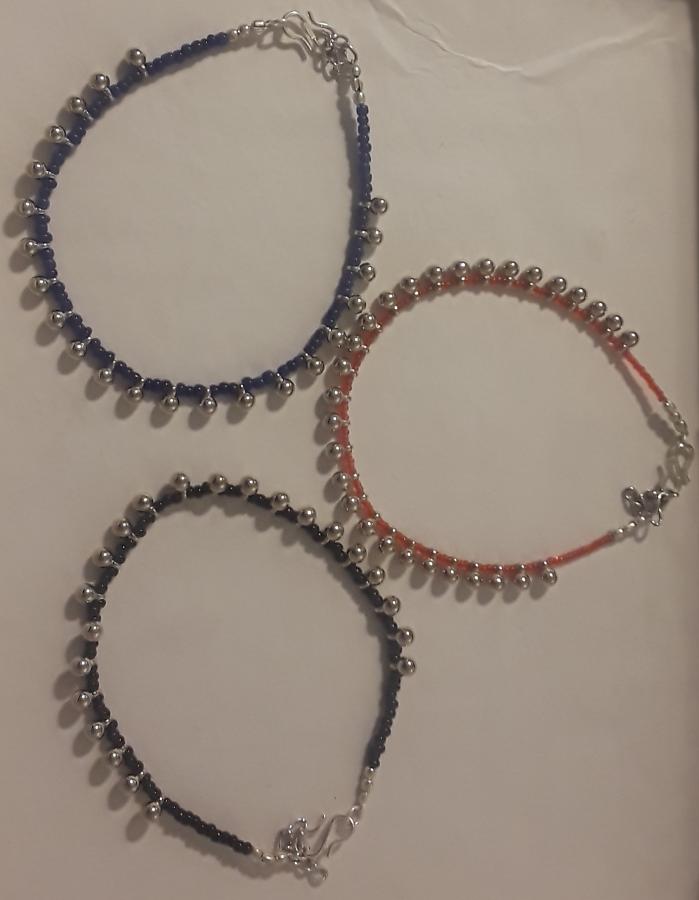 Anklet in Beads w/ German Silver Antique Finish (Set of 3)