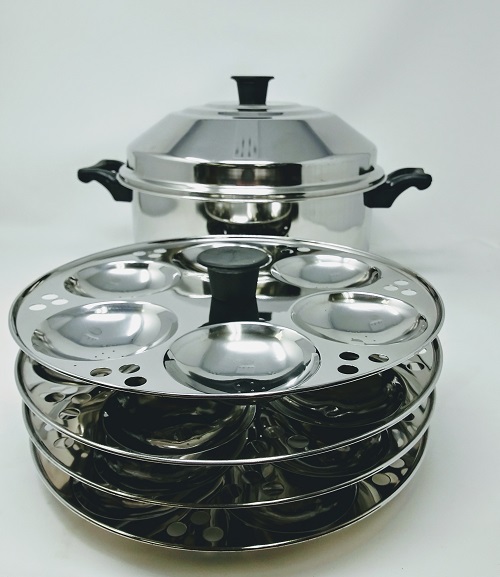 24 Idlis TABAKH Stainless Steel Idli Cooker with Strong Handles 6-Rack Silver