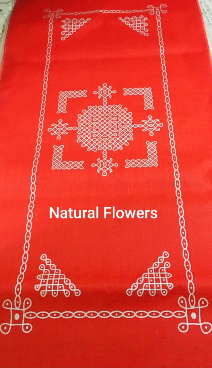 Red Rangoli Jute Muggu Cloth Back Drop for Weddings Festivals Decor 9' Red Rangoli Jute Muggu Cloth Back Drop for Weddings Festivals Decor 9'