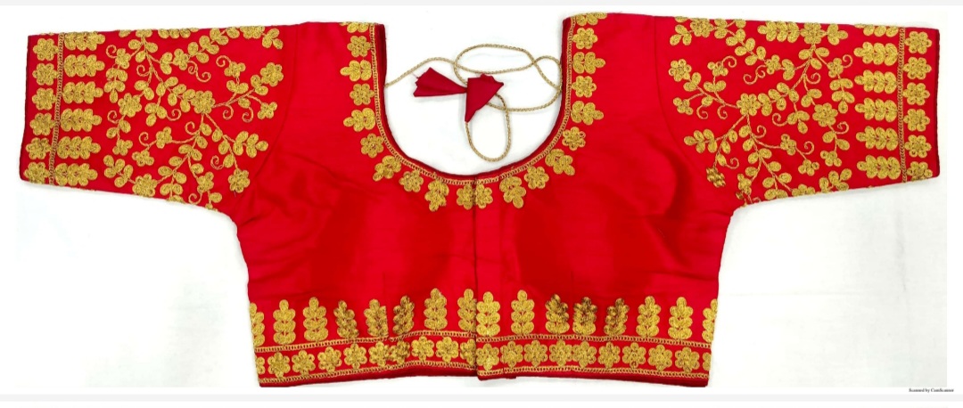 Bright Red Embroidered Ready-made Stitched Blouse for Sarees 38" Bright Red Embroidered Ready-made Stitched Blouse for Sarees 38"