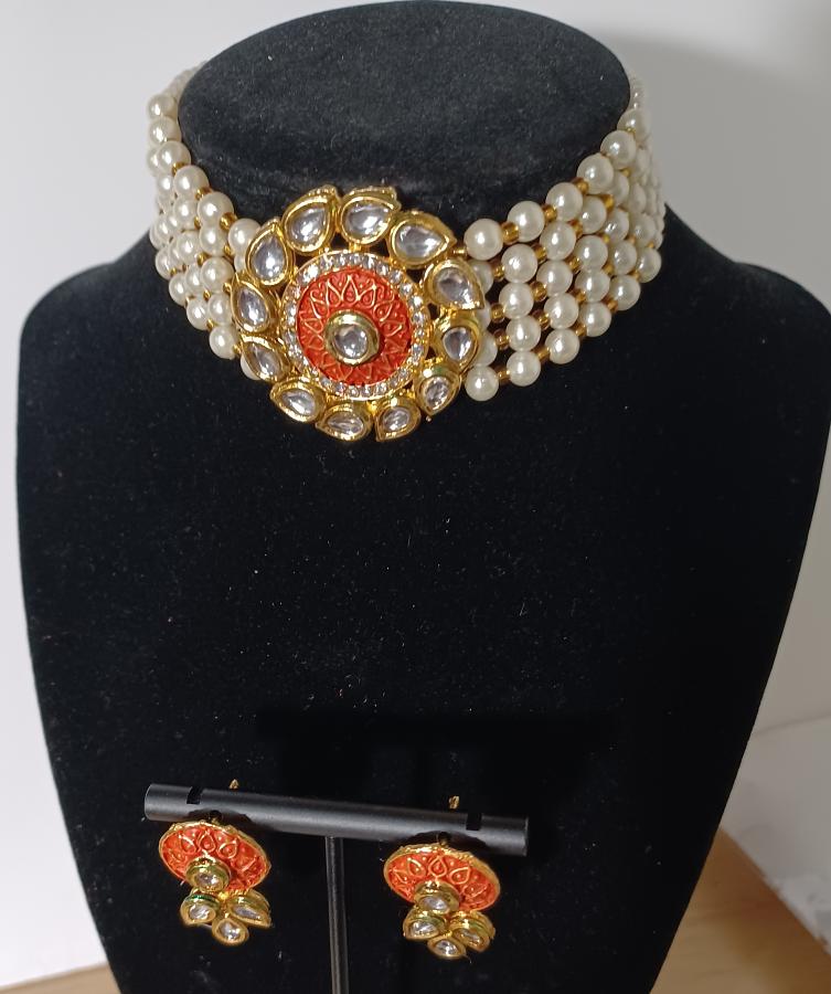Indian Fashion Jewellery, kundan pearl choker necklace with