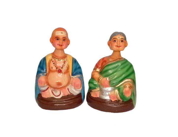 Handmade Chettiar Thata Pati Couple Navarathri Golu Doll Blue Handmade Chettiar Thata Pati Couple Navarathri Golu Doll Blue