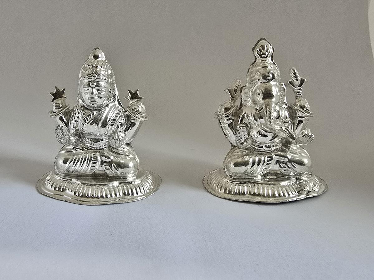 925 Silver Idol of Lakshmi and Ganesh