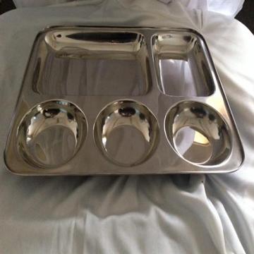 Indian Stainless Steel Thali with Multiple 5 Deep Compartments Set of 2 plate