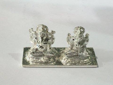 Handcrafted 999 Fine Silver Ganesh & Lakshmi Idols - 60 gms