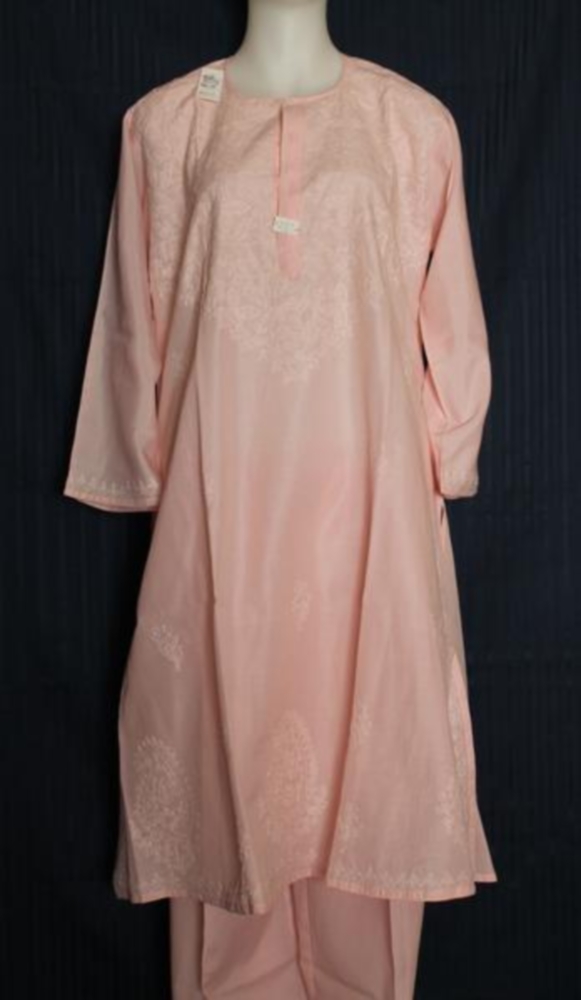 Pink Cotton Lucknawi Chikan Salwar Kameez Dupatta Large Size #35327 ...