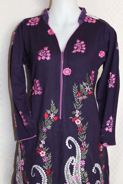Purple Embroidered Knitted Winter Wear Kurti Tunic Top (L) Purple Embroidered Knitted Winter Wear Kurti Tunic Top (L)