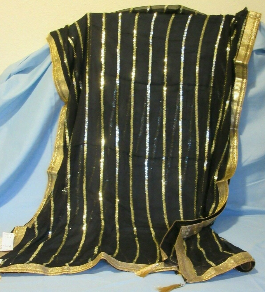 Scarf 2151101 Black Georgette Golden Sequins Fancy Dupatta Chunni Shawl ...