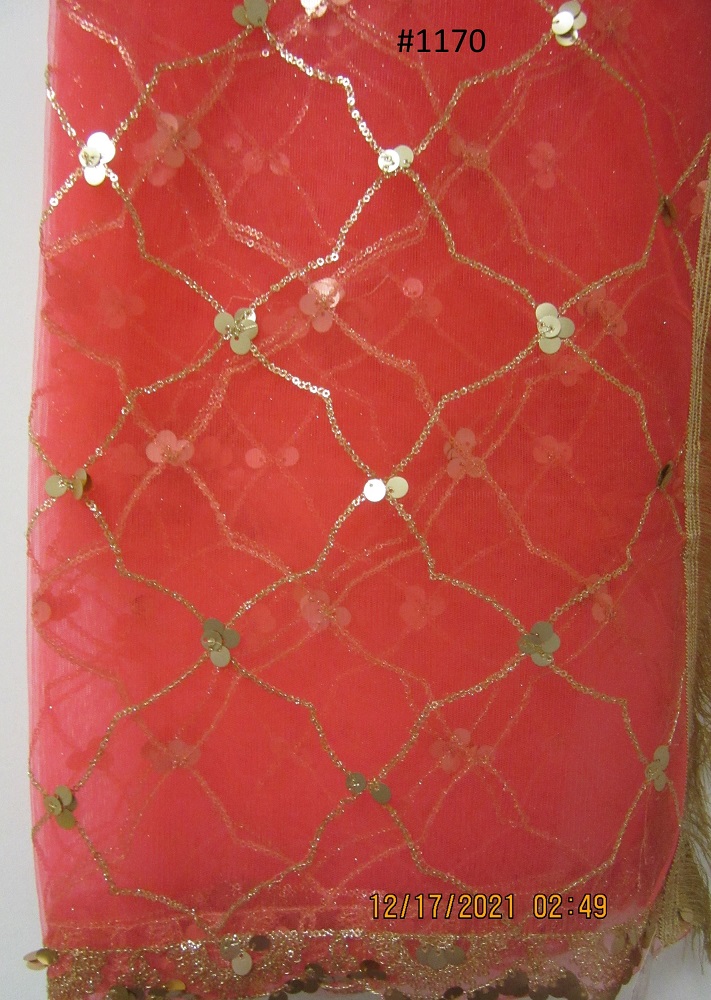 Scarf, Tarbuzi Net Gold Sequins Detail Fancy Dupatta Chunni Shawl #2151170
