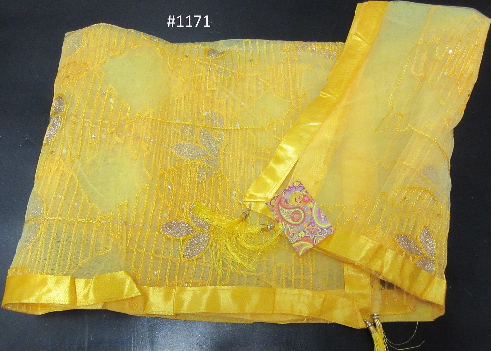 Stole, Yellow Net Gold/Yellow Detail Fancy Dupatta Chunni Shawl Stole, Yellow Net Gold/Yellow Detail Fancy Dupatta Chunni Shawl
