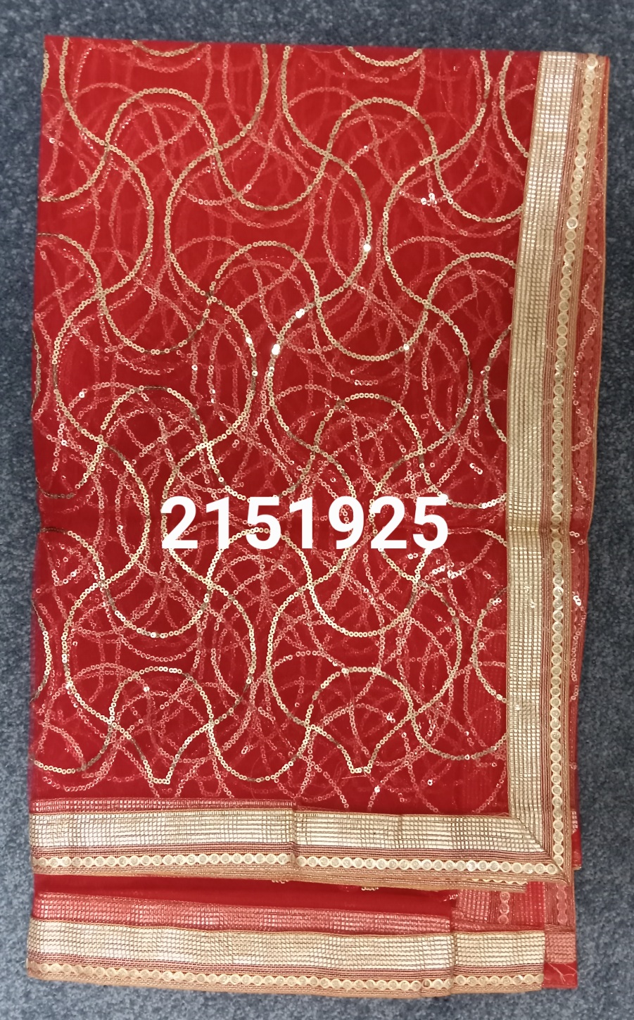 Dupatta - Solid Red Net Gold Zari Sequins Bridal Dupatta Chunni #2151925 Dupatta - Solid Red Net Gold Zari Sequins Bridal Dupatta Chunni #2151925