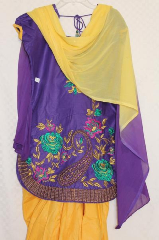 Pretty Purple Yellow Salwar Kameez Dupatta w/ Floral Design (Small S) #2208