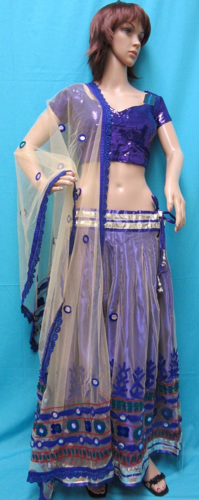 Beige Purple Indian Wedding Lehenga Choli Dupatta Set