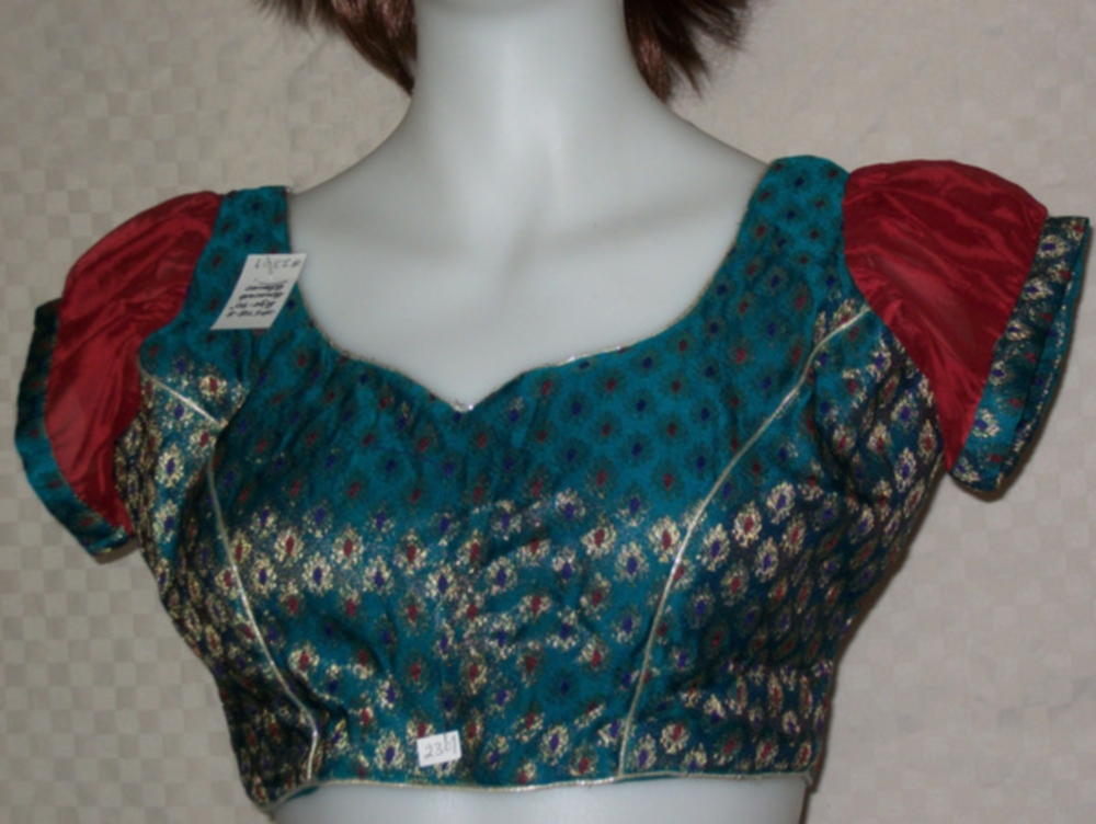 Green Brocade Dhoop Chao Blouse for Sarees (M) #2301
