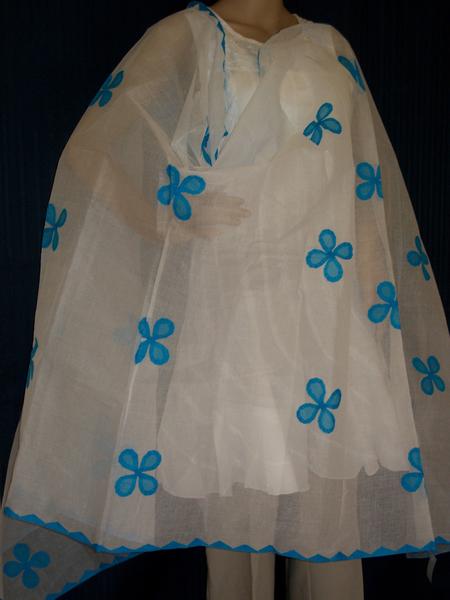 White Scarf, Argundi Firozi Applique Dupatta Chunni Stole #2334 White Scarf, Argundi Firozi Applique Dupatta Chunni Stole #2334