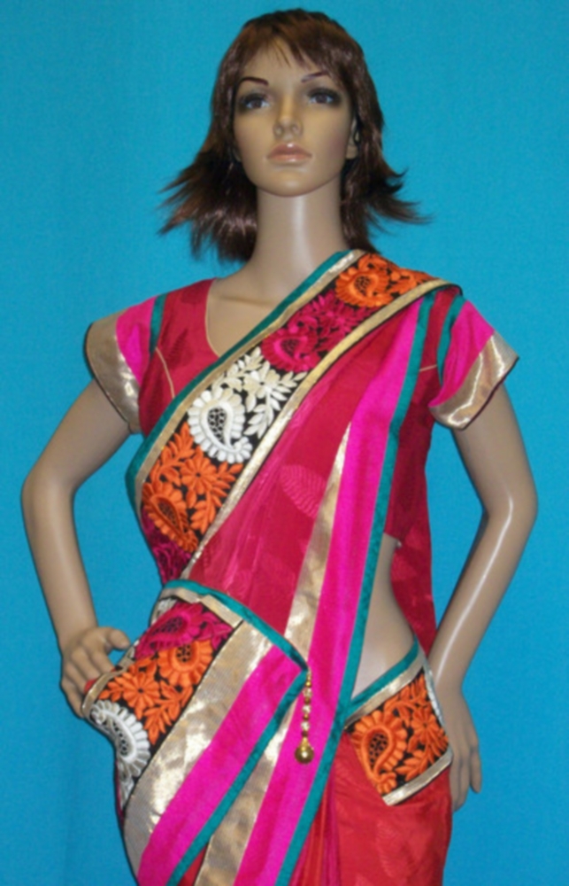 Gorgeous Red Pink Chiffon Wedding Party Wear Saree #2380 Gorgeous Red Pink Chiffon Wedding Party Wear Saree #2380