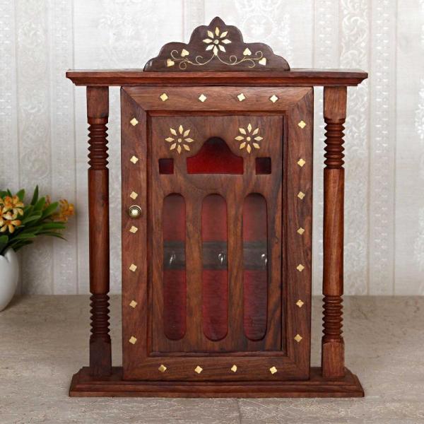 temple style small wall mounted wooden cabinet key holder #29737