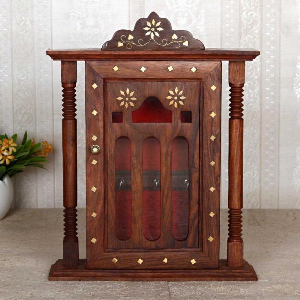 Temple Style Small Wall Mounted Wooden Cabinet Key Holder